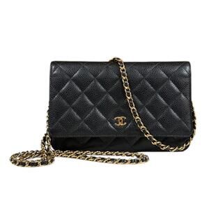 CHANEL Black Caviar Leather Logo Wallet